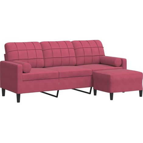 Canapé  Sofa à 3 places et repose-pieds Rouge bordeaux 180 cm Velours