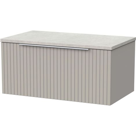Callingwood Contemporary Wall Hung 1 Drawer Vanity Unit with White Sparkle Laminate Worktop , 800mm, Pebble Grey