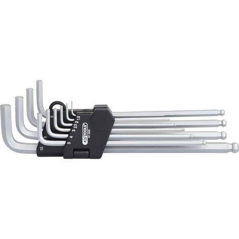 KS Tools 151.3200 Serie di chiavi maschio esagonali piegate a testa sferica in supporto a clip, 10 pz. (1/4)