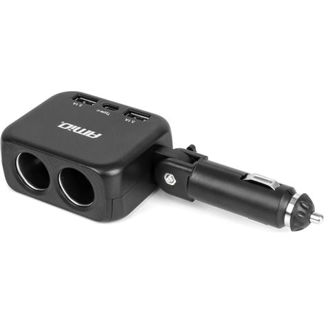 Zigarettenanzünder-Splitter mit Ladegerät, 2x USB-A, 1x USB-C, 12V/24V, 100W, 180°, amio-04357 (1/5)