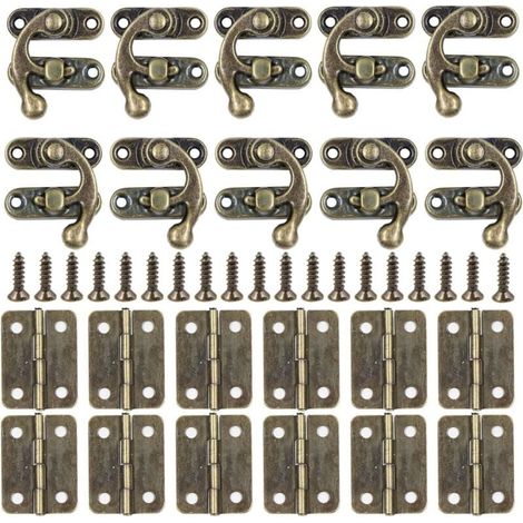 10 crochets de porte de style vintage (gauche/droite) + 12 petites charnières avec vis, parfaits pour décorer des boîtes en bois. (1/4)