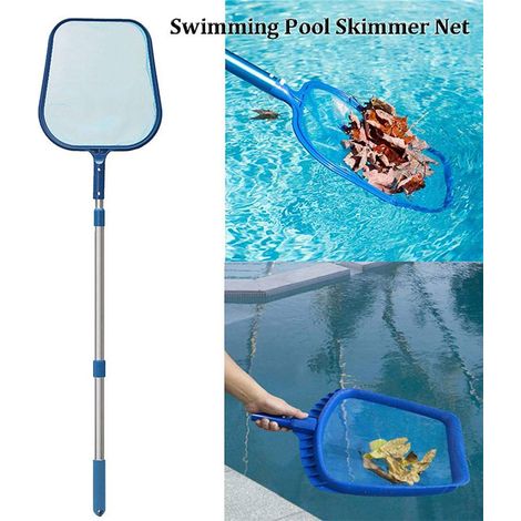Dieses Poolskimmer-Set beinhaltet einen Tiefenskimmer, einen Flachwasserskimmer, eine Teleskopstange und Reinigungswerkzeuge, die sich für die Reinigung von Pools und Whirlpools eignen.