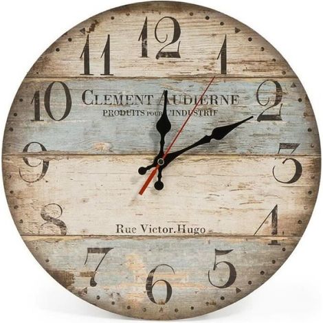 Horloge Murale - - Vintage - Bois - Rond - Silencieuse - 30 cm (1/4)