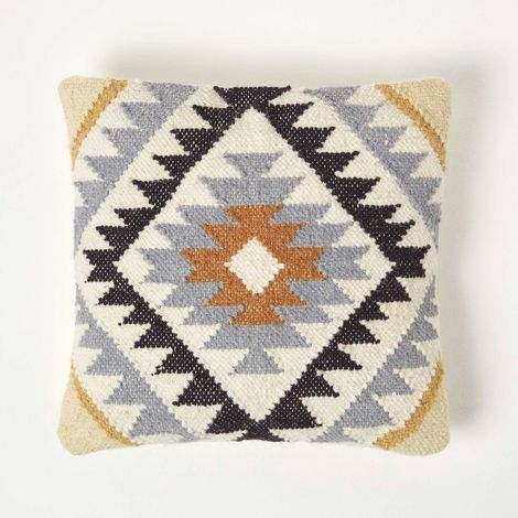 HOMESCAPES Agra Handwoven Kilim Cushion with Feather Filling, 45 x 45 cm
