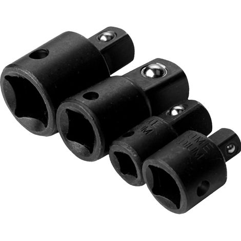 Lot de 4 adaptateurs réducteurs pour douilles à impact 1/4", 3/8" et 1/2", en acier noir, compatibles avec les perceuses électriques. (1/5)