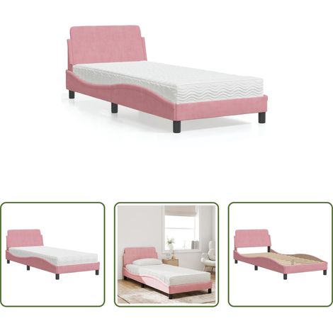 Matelas en mousse -  Lit avec matelas Dover rose 90x200 cm velours (1/5)
