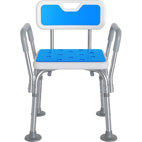 Chaise de douche avec accoudoirs rembourrés et dossier réglable, antidérapante, trous d'évacuation, siège de bain confortable pour personnes âgées avec coussin (1/5)