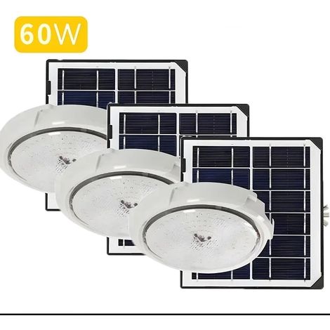 (60Wx3) Lampes solaires d'intérieur, de plafond, d'extérieur, de jardin, de couloir ou de salon, compatibles avec les plafonds, les suspensions, les panneaux lumineux et les panneaux de suspension. (1/5)