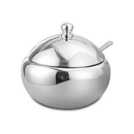 Azucarero de acero inoxidable 304 - Tarro para especias y condimentos caseros - Recipiente de cocina con tapa y cuchara para sal, azúcar, café, té y hierbas (M) (1/5)