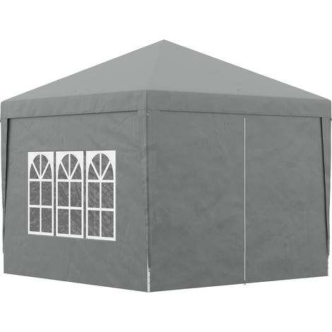 Tonnelle pliante d'extérieur 3x3 m avec 4 panneaux latéraux, en acier et tissu Oxford gris clair