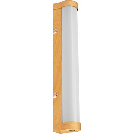 OSRAM Applique/luminaire LED de miroir ORBIS Tube, verre dépoli/décor bois, 9W 900lm 3000/4000K gradable par interrupteur mural, 40 cm de diam., protection IP44 (corps étrangers/projections d’eau) (1/4)