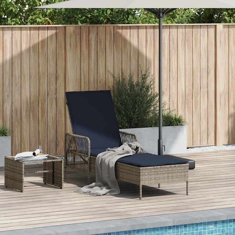 Sonnenliege Grau und Marineblau 200 x 55 x 92 cm Poly-Rattan