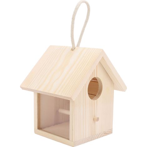 Hölzernes Vogelhaus für den Außenbereich mit transparentem Acrylfenster und Sitzstange, hängendes Vogelhaus für Garten und Terrasse (1/5)