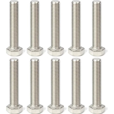 10x Vis à Tête Hexagonale Six Pans DIN 933 ISO 4017 Acier Inoxydable A2 Boulon Entièrement Filetée Métrique, M4x50mm (1/4)
