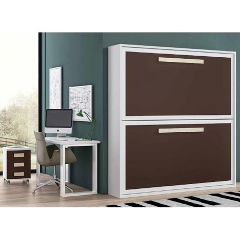 Lit superposé escamotable 90x180 Melina-Coffrage Blanc-Façade Chromé (1/5)