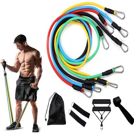 Set mit 11 Widerstandsbändern für Fitness, Yoga und Rehabilitation