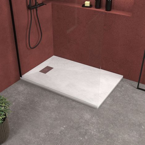 Piatto Doccia Bianco Effetto Pietra 80x120 cm e Griglia motivo Perforato in acciaio inox (1/5)