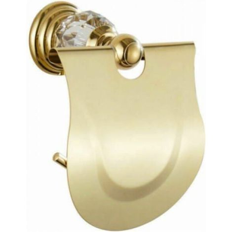1pc Porte-papier toilette brillant avec couvercle rabattable et porte-papier toilette avec couvercle finition dorée mural (1/5)