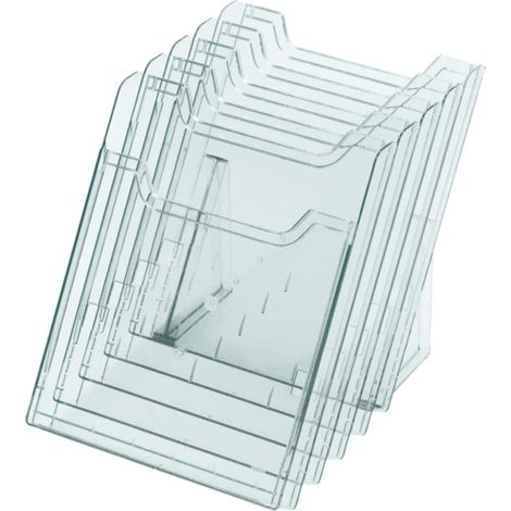1 distributeur de prospectus sur table - Vertical 5 compartiments - Extensible à volonté - Dimensions : Prof.34,5 x larg.23,8 x Haut.25,9 cm - Format à classer A4 - Cristal (1/5)