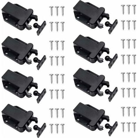 8 Pièces Loquets à Libération Tactile Loqueteau Pousse Lache Loquets de Porte Non Magnétiques pour Placard Meubles Porte Armoire Loquet Tactile, Noir (1/5)
