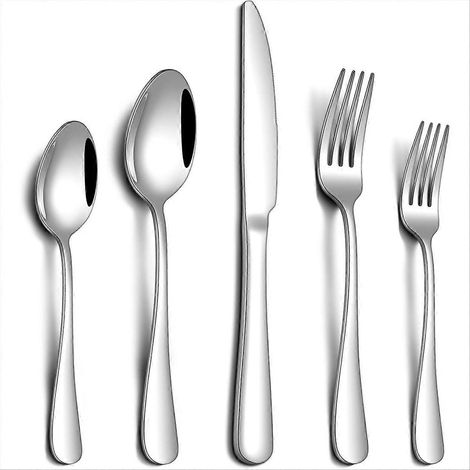 Ensemble de couverts 20 pièces en acier inoxydable de qualité alimentaire, comprenant un couteau, une fourchette et une cuillère. (1/5)