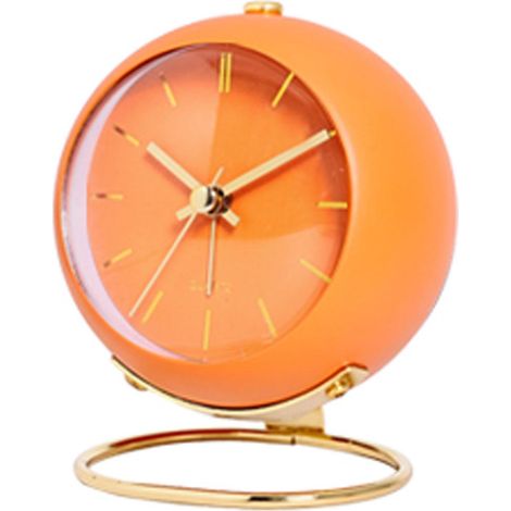 Réveil analogique lumineux silencieux, petit réveil rétro de bureau avec veilleuse, horloge à aiguilles phosphorescentes pour étudiant (Orange)
