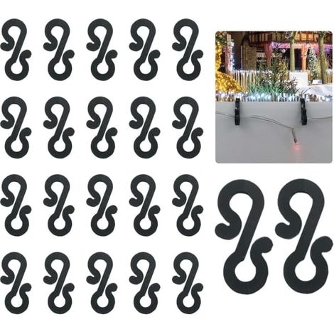 50 mini crochets de gouttière noirs pour guirlandes lumineuses de Noël, décorations pour sapin de Noël, guirlandes lumineuses, crochets de suspension en forme de S (1/5)