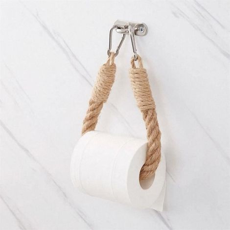 Porte-Papier Hygiénique - 60 cm - Corde Naturelle - Acier Inoxydable - Mural (1/4)