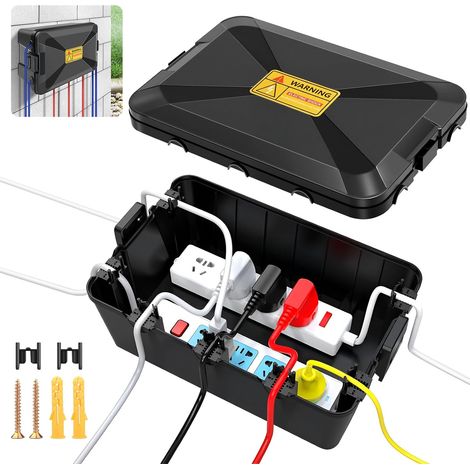 Grande boîte électrique d'extérieur (32 x 21 x 13 cm), boîte de connexion résistante aux intempéries avec 7 entrées de câbles, protection étanche IP54 pour multiprise, minuterie, prise (1/5)
