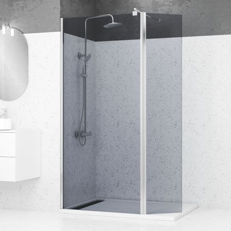 Parete Doccia Fumé con Deflettore 90+40x200cm - Profilo + Barra Estensibile Cromato