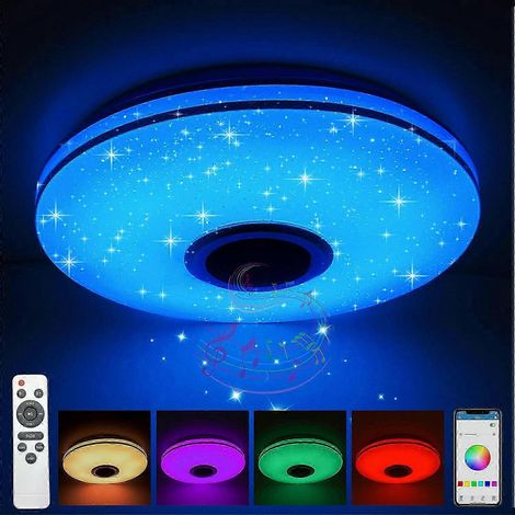 Plafonnier LED RGB à intensité variable avec haut-parleur Bluetooth, idéal pour la cuisine, la chambre d'enfant, la chambre à coucher et le salon - 32 cm (1/3)