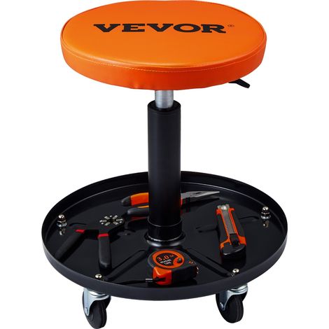 Tabouret d'Atelier Mobile Charge 113,4 kg Tabouret de Mécanicien à Roulettes Lisses Siège d'Atelier Hauteur Réglable avec Plateau à Outils Cadre Robuste Assis Rembourré Confortable Garage Auto (1/5)