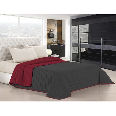 Trapuntino Bicolore Copriletto Coperta Leggera Effetto Piuma Primaverile Estivo Prodotto Italiano Trattamento Manopesca Duck Friendly Bordeaux-Grigio - Matrimoniale (1/3)