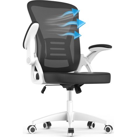 Sedia Ufficio Ergonomica in Rete, Braccioli Pieghevoli, con Supporto Lombare, Reclinabile Altezza Regolabile, Sedia Girevole Alta Direzionale, bianco (1/5)