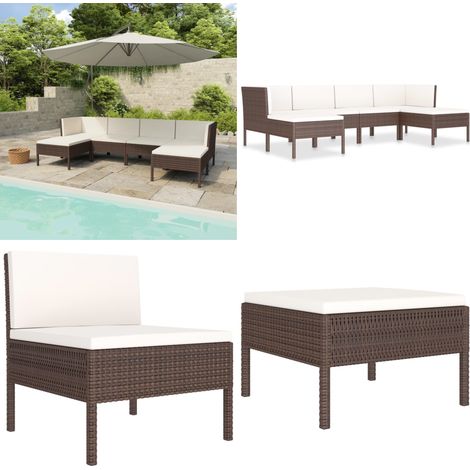 6-tlg. Garten-Lounge-Set mit Auflagen Poly Rattan Braun - Gartenmöbel - Loungesessel - Rattan Gartenmöbel - Outdoor Möbel - Poolparty Deko - Home & Living (1/5)