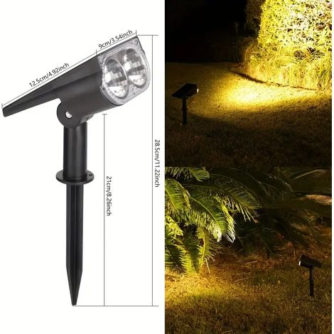 (2 LED à lumière chaude) Projecteur solaire d'extérieur étanche pour éclairage paysager de jardin, allée et jardin. Applique murale décorative. (1/5)
