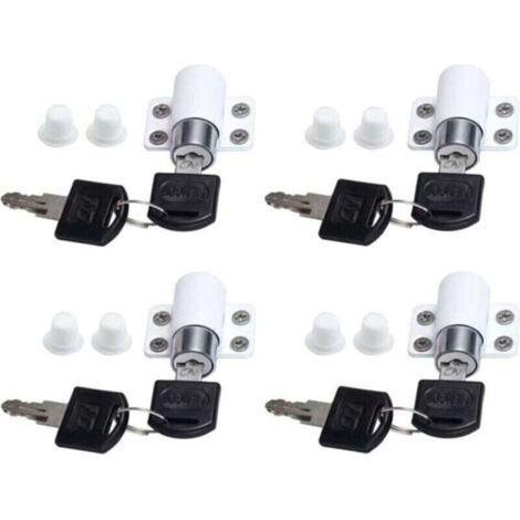 Lot de 4 Verrous Sécurité Fenêtres Coulissantes, Alliage Zinc Antirouille, Installation Facile, 8 Clés Incluses, Blanc (1/4)