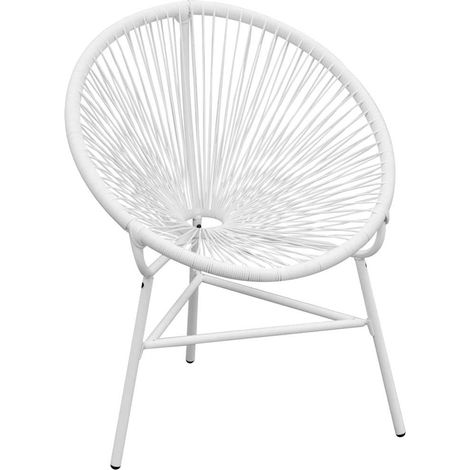 vidaXL Chaise de jardin en corde forme de lune résine tressée blanc (1/5)