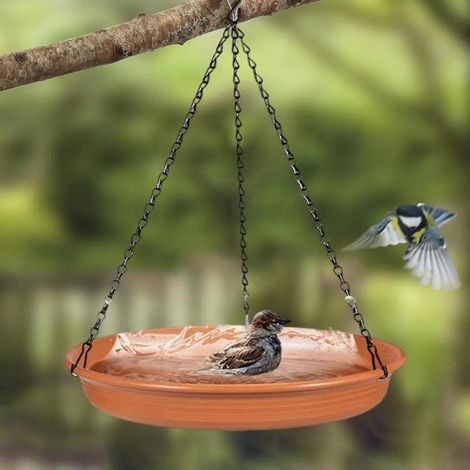 Orange Resin Round Bird Bath Tray  Weather-Resistant Outdoor Garden Bird Feeding Tray