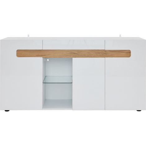 Madia 3 ante con LED controllato da app 140x40x70 cm finitura lucida bianca con ripiano in vetro (1/5)