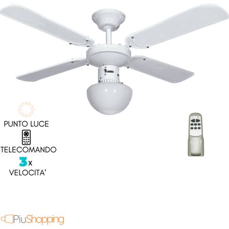 Ventilatore da Soffitto con Telecomando 4 Pale con Lampada Luce - Bianco 120 cm (1/5)