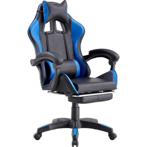 Poltrona sedia gaming blu e nera ergonomica con schienale reclinabile (1/5)