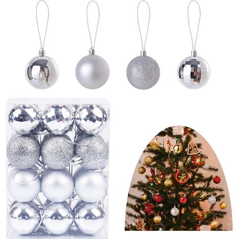 24 pièces par boîte Boules de Noël 4cm - Décoration de Noël Argent, en Plastique Décorations de Sapin de Noël pour Sapin de Noël (Argent) (1/5)