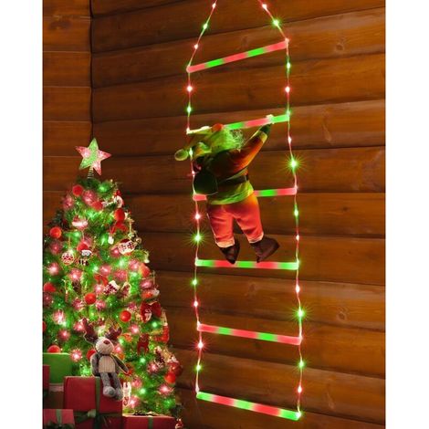 Luces navideñas LED – Escalera navideña decorativa de 1 m con Papá Noel, luces navideñas decorativas para uso en interiores y exteriores, ventanas, jardín, hogar, pared, decoración del árbol de Navida (1/4)