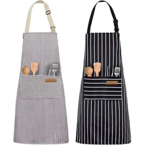 Set mit 2 Küchenschürzen für Damen und Jungen, Kinderschürze mit 2 Taschen, gestreifte Küchenschürze für Kinder, verstellbare gestreifte Schürze für Damen und Herren, ideal zum Kochen und Metzgen.