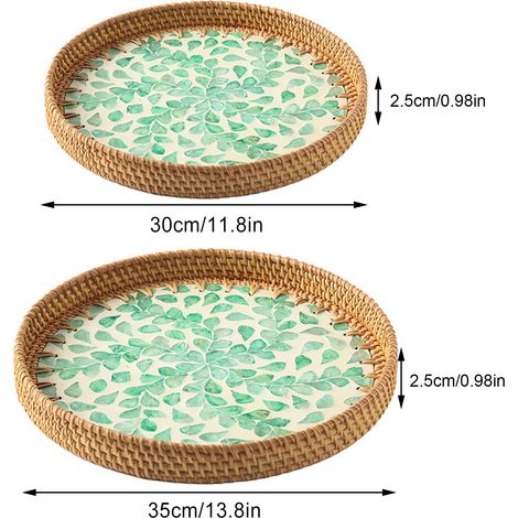 Lot de 2 plateaux en rotin fait main, coquillages colorés, plat à fruits, rangement pour table basse, assiette à pain et snacks pour salon (1/3)