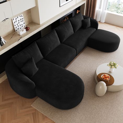Canapé modulable 336x168x85cm - 6 places - sans montage - livré compressé - récupération 72h - chenille - noir (1/5)