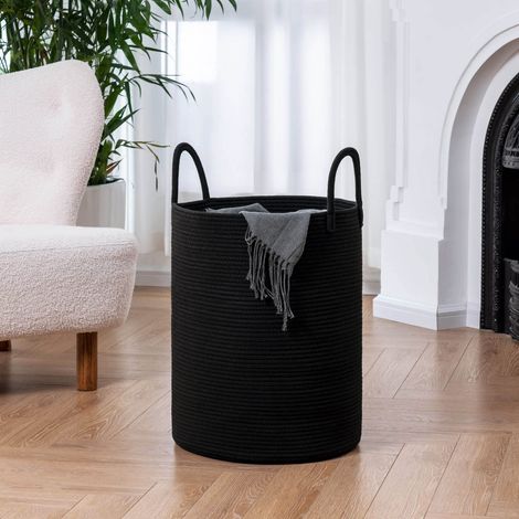 Laundry Basket Wicker Basket Foldable Washing Baskets with Sturdy Handles Storage for Clothes Bedding for Blankets Toys Clothes Shoes Plant Organizer Bin Living Room Home Decor (White 60x51cm) (1/5)