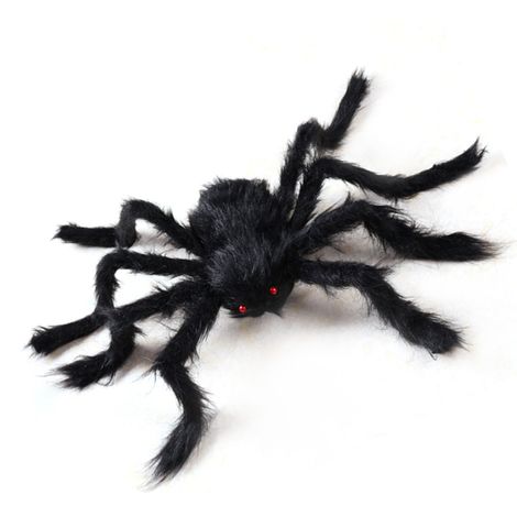 Realistische, riesige Halloween-Spinne aus Kunstfell, schwarz, weich, behaart, beweglich, 200 cm, gruselige Dekoration für Garten oder Zuhause (1/5)