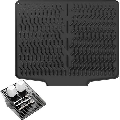 Tappetino scolapiatti pieghevole in silicone nero per piano cucina, 39x32 cm (1/5)